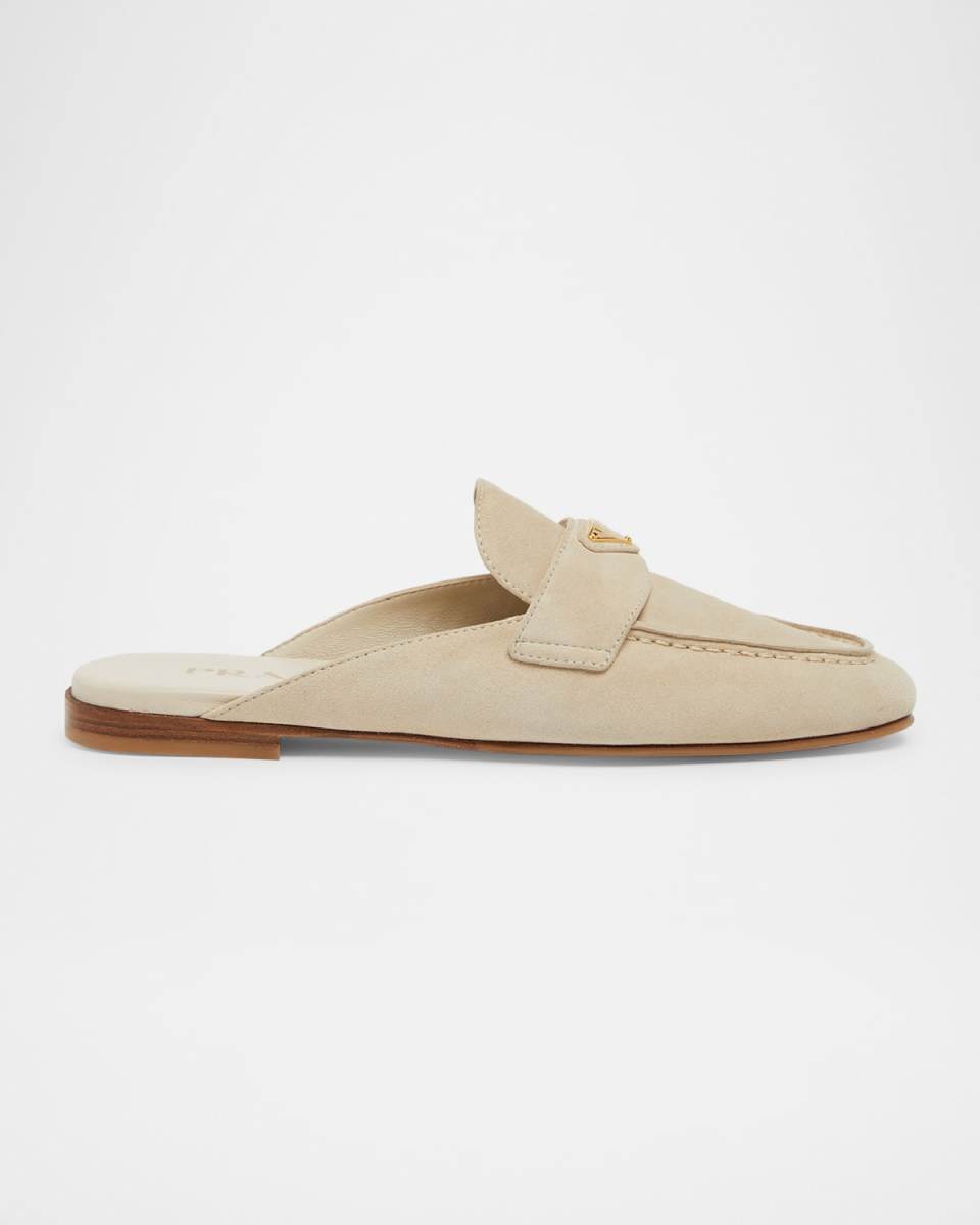 Logo Suede Loafer Mules